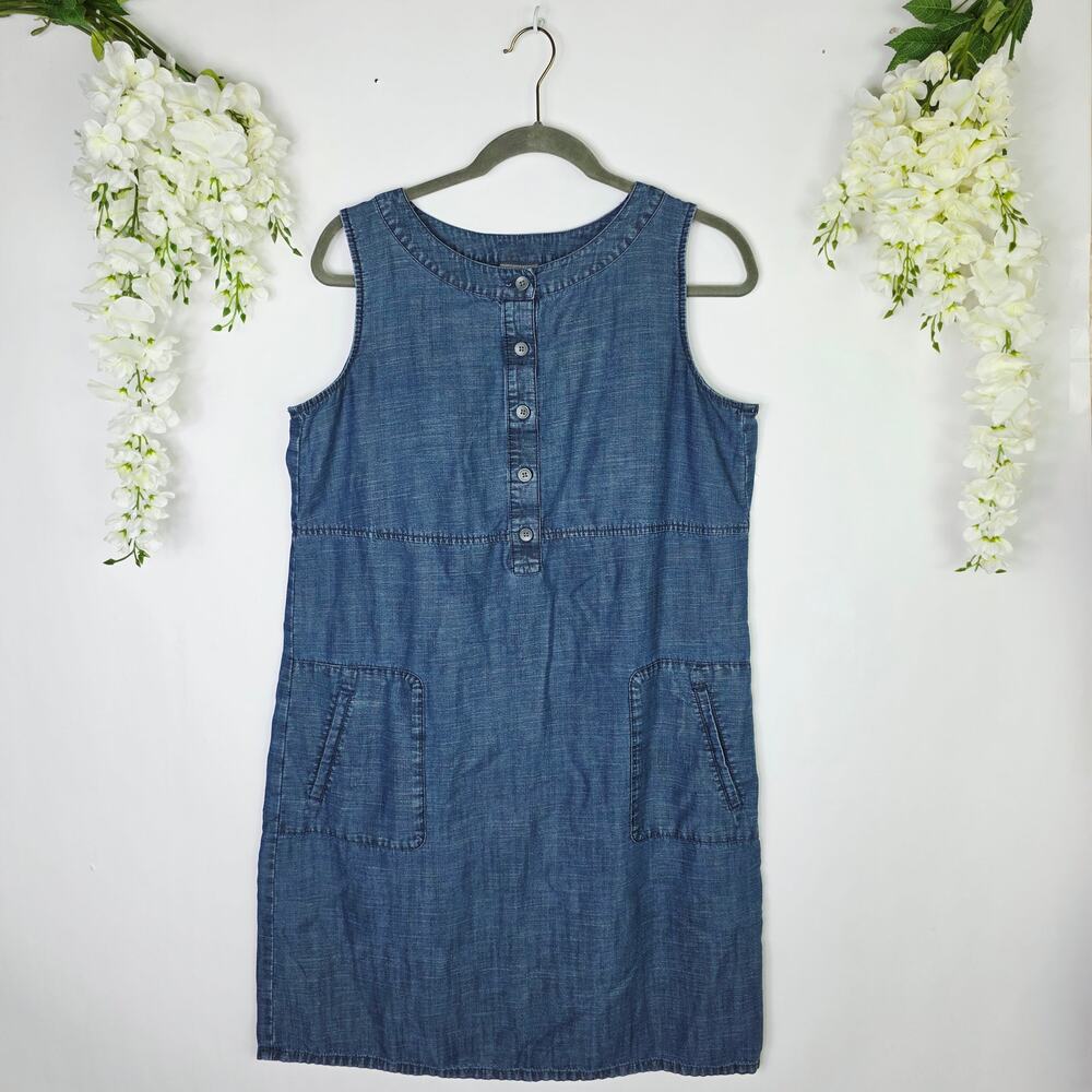 J. Jill Sleeveless Denim Linen Tencel Dress Medium Casual Jumper Lagenlook Boho